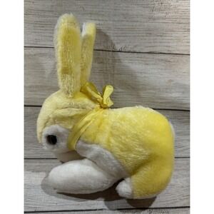 Vintage Parisi Plush Stuffed Yellow Bunny w/ribbon Made in Korea Tub22